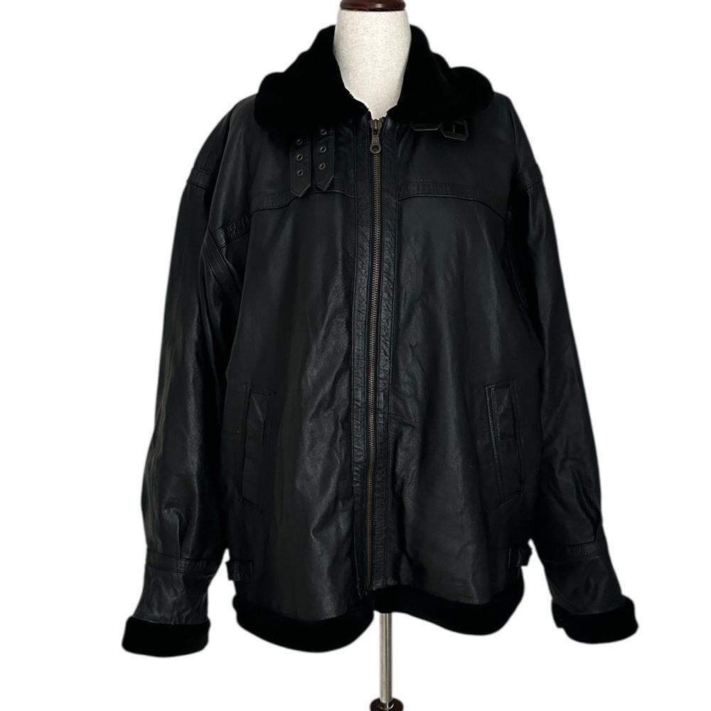 Inivia Leather Men’s 3XL Black Genuine Leather Shearling Aviator Bomber Jacket